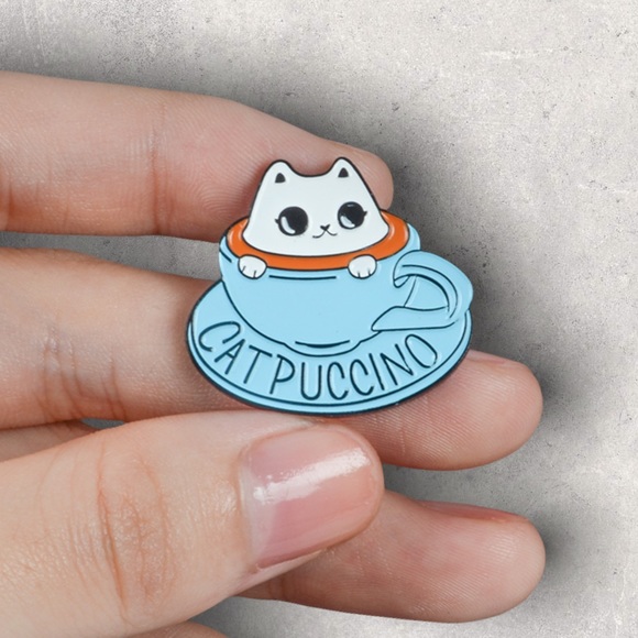 NEW Catpuccino Cat Kitten Teacup Enamel Pin Brooch - Picture 2 of 3
